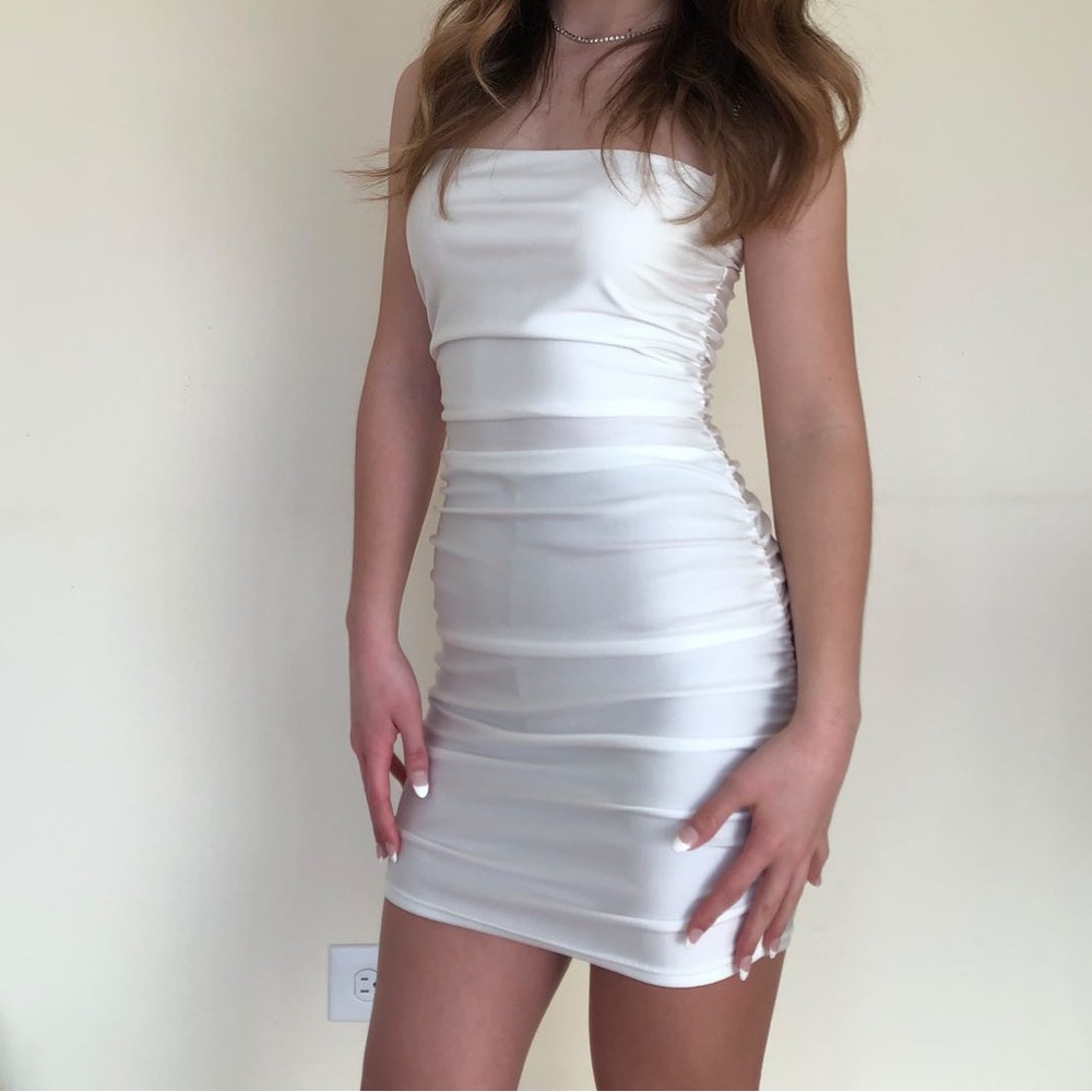 White Strapless Satin Bodycon Dress - Brand: Windsor